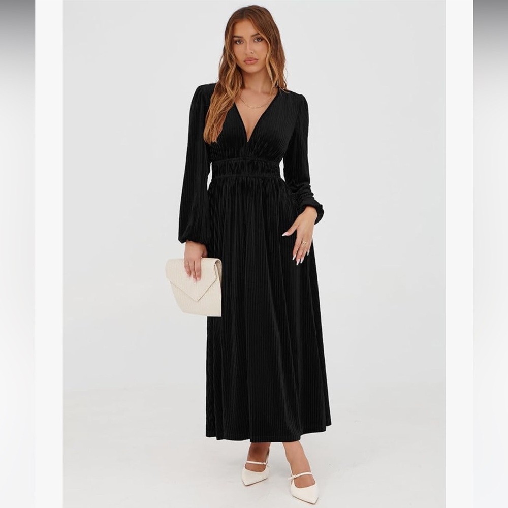 Chic Black Long Sleeve Maxi Dress - Velvet